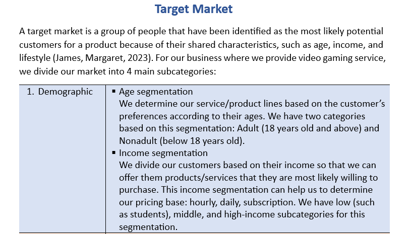 All Out E-Sports target market planning document