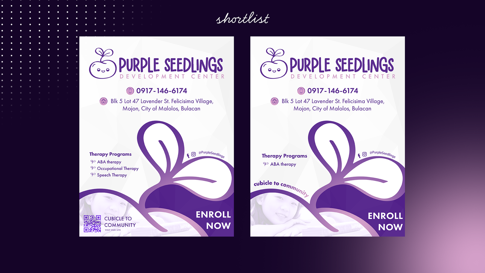 Purple Seedlings shortlisted poster design options